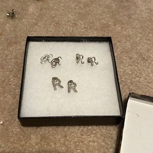 Set of 3 “R” stud earrings